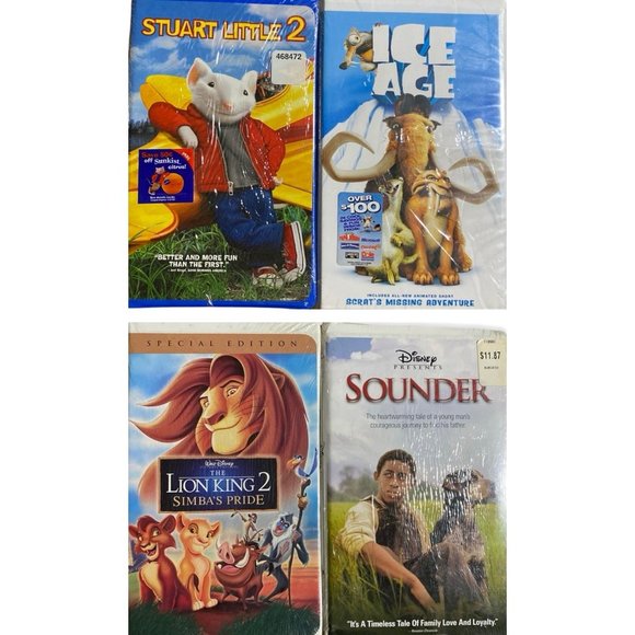 Lot of 4 New Children's VHS Movies Stuart Little 2 Ice Age Lion King 2 Sounder - Picture 1 of 10